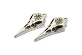 Gümüş Kuş Kafatası, Antik Gümüş Kaplama Pirinç Kar Tanesi Desenli Kuş Kafatası Tılsımı 1 Halka, Küpe Bulguları (36x15x6mm) N1962 H1505