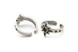 Silver Star Ring, 2 Antique Silver Plated Brass Ethnic Star Rings With 1 Stone Settings - Pad Size 4mm N1960 H1468