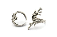 Silver Branch Ring, Antique Silver Plated Brass Branch Rings With 1 Stone Settings - Pad Size 6mm N1958 H1491