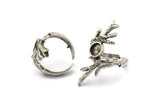 Silver Branch Ring, Antique Silver Plated Brass Branch Rings With 1 Stone Settings - Pad Size 6mm N1958 H1491