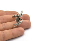 Silver Branch Ring, Antique Silver Plated Brass Branch Rings With 1 Stone Settings - Pad Size 6mm N1958 H1491