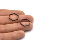 Black Hexagon Charm, 25 Black Oxidized Brass Hexagon Ring Charms (18x0.8x2mm) BS 1185 S514