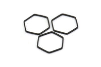 Black Hexagon Charm, 25 Black Oxidized Brass Hexagon Ring Charms (16x0.8mm) BS 1202 S545