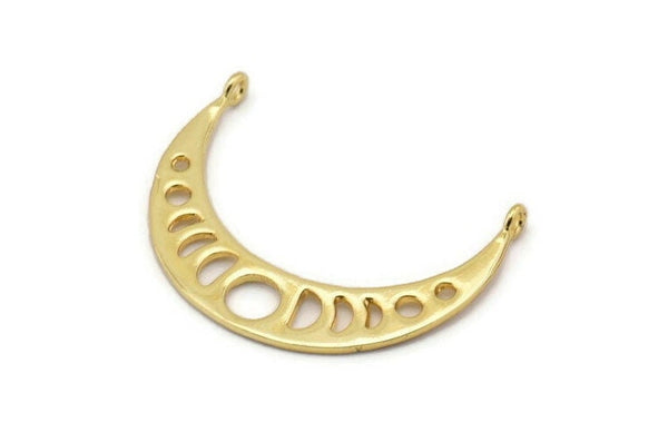 Moon Phases Pendant, 2 Gold Plated Brass Crescent Pendants With 2 Loops, Earring Findings (35x8x1mm) BS 2067 Q0192