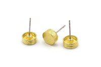 Brass Round Earring, 8 Raw Brass Round Earring Studs (8x3mm) N1405