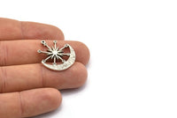 Gümüş Ay Tılsımı, 1 Döngülü 2 Antik Gümüş Kaplama Pirinç Ay ve Yıldız Tılsımı (27x23x2mm) N1706 H1577