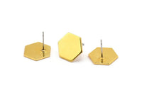 Gold Hexagon Earring, 4 Gold Plated Brass Hexagon Stud Earrings (12.5x1mm) A0959 A1669