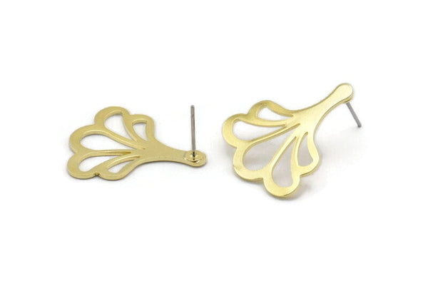 Brass Leaf Earring, 6 Raw Brass Leaf Stud Earrings (25x21x0.80mm) M03270 A2597