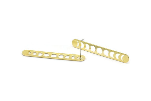 Pirinç Oval Küpe, 4 Ham Pirinç Oval Ay Evreleri Şekilli Çivi Küpe (50x7x0,80 mm) M03295 A2603