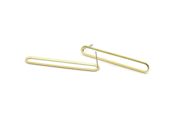 Brass Oval Earring, 4 Textured Raw Brass Oval Shaped Stud Earrings (50x7x0.80mm) M03235 A2617