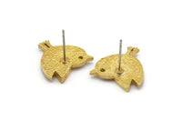 Brass Bird Earring, 2 Raw Brass Bird Stud Earrings (19x16x1.5mm) N1715