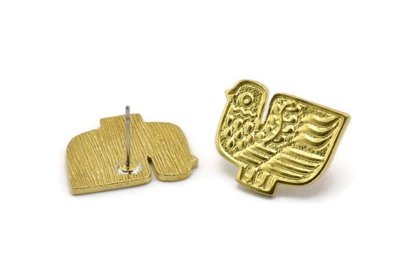 Brass Bird Earring, 2 Raw Brass Bird Stud Earrings (20x16x1.5mm) N1689