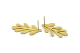 Brass Leaf Earring, 4 Raw Brass Leaf Stud Earrings (29x15x1.50mm) N1711