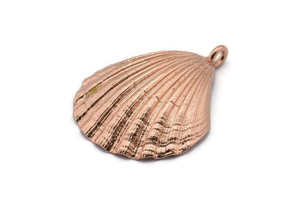 Rose Gold Shell Charm, 1 Rose Gold Plated Brass Sea Shell Charm with 1 Loop, Pendants, Charms, Findings (33x26.5mm) E288 Q0577