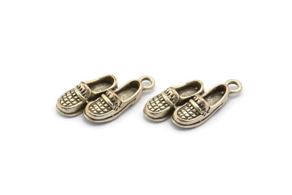 Gümüş Ayakkabı Süsü, 1 Halkalı 6 Antik Gümüş Kaplama Pirinç Ayakkabı Süsü Küpe, Kolye Uçları, Bulgular (18x8mm) N0893