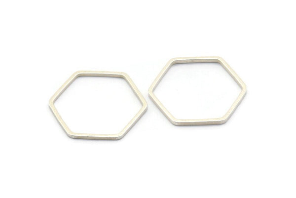 Silver Hexagon Ring Charm, 25 Antique Silver Plated Brass Hexagon Shaped Ring Charms (18x0.80mm) Bs 1174 H0241