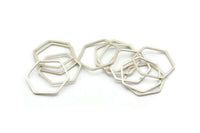 Silver Hexagon Ring Charm, 25 Antique Silver Plated Brass Hexagon Shaped Ring Charms (18x0.80mm) Bs 1174 H0241