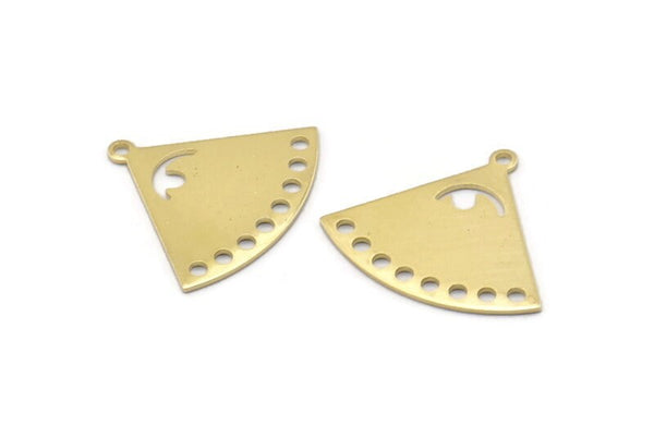 Brass Triangle Charm, 6 Raw Brass Triangle Charms With 1 Loop And 8 Holes Blanks (27x23x0.80mm) M03340