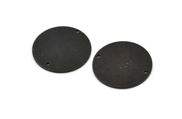 Black Cabochon Tag, 4 Textured Oxidized Black Brass Cabochon Tags With 2 Holes, Connectors (25x1mm) D1369
