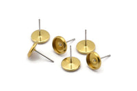 Stainless Steel Earring Posts, 50 Stainless Steel Earring Posts With Raw Brass (8mm) Pad, Ear Studs Bs 1269