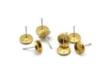 Stainless Steel Earring Posts, 50 Stainless Steel Earring Posts With Raw Brass (8mm) Pad, Ear Studs Bs 1269
