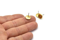 Stainless Steel Earring Posts, 50 Stainless Steel Earring Posts With Raw Brass (8mm) Pad, Ear Studs Bs 1269