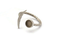 Silver Ring Settings, 4 Antique Silver Plated Brass Moon And Planet Ring With 1 Stone Setting - Pad Size 6mm V136 H0266