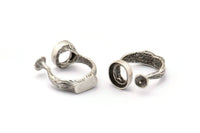 Silver Ring Settings, 1 Antique Silver Plated Adjustable Ring with 2 Stone Settings - Pad Size 10x12mm N0133 H0302
