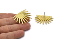 Brass Sun Earring, 2 Raw Brass Sunshine Stud Earrings (38x28mm) N0706