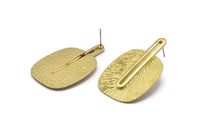 Brass Earring Post, 2 Posts Raw Brass Textured Earrings (43x28x0.80mm) N0710