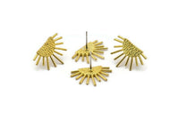 Brass Sun Earring, 6 Raw Brass Sunshine Stud Earrings (21x14mm) N0711