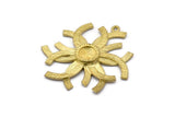 Brass Sun Charm, 2 Raw Brass Sunshine Charms With 1 Loop, Pendants, Earrings (38x35x1mm) N0714
