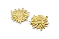 Brass Sun Charm, 2 Raw Brass Sunshine Charms With 1 Loop, Pendants, Earrings (32x35mm) N0722