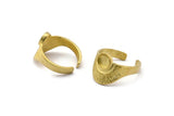 Brass Ring Settings, 4 Raw Brass Adjustable Sunrise Rings - Pad Size 6mm N0734