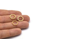 Brass Hexagon Charm, 25 Raw Brass Hexagon Connector Rings (12x1.2mm) D1649