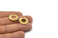 Brass Ring Charm, 12 Raw Brass Wavy Round Charm Earrings With 1 Hole, Findings (18x1mm) D889