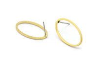 Brass Oval Earring, 10 Raw Brass Oval Stud Earrings (24x14x1mm) D0540 A1790