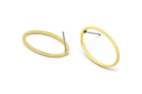 Brass Oval Earring, 10 Raw Brass Oval Stud Earrings (24x14x1mm) D0540 A1790