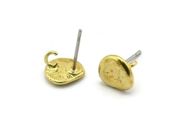Brass Round Earring, 10 Raw Brass Round Earring Studs, With 1 Loop (8mm) N1168