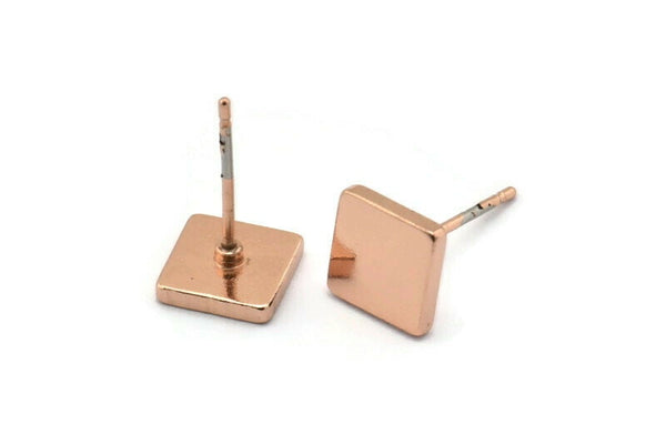 Rose Gold Square Earring, 4 Rose Gold Plated Brass Square Stud Earrings (8mm) D1462