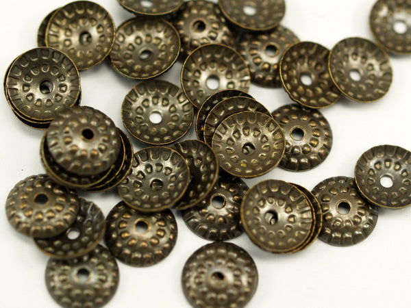 100 Pcs Antique Brass Round Middle Hole Bead Caps, Connectors, Findings, Charms (9 Mm) Pen 353 K024