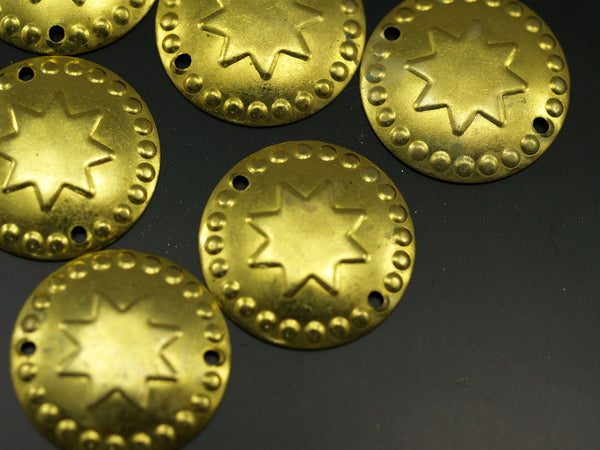 Brass Star Charm, 15 Raw Brass Star Round Charms Findings (20mm) Pen 411 A0309