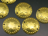 Brass Star Charm, 15 Raw Brass Star Round Charms Findings (20mm) Pen 411 A0309