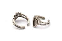 Silver Ring Settings, 3 Antique Silver Plated Brass Drop Ring With 1 Stone Setting - Pad Size 9x6mm V047 V077 H0614