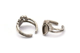 Silver Ring Settings, 3 Antique Silver Plated Brass Drop Ring With 1 Stone Setting - Pad Size 9x6mm V047 V077 H0614