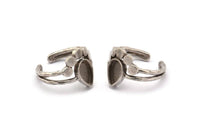 Silver Ring Settings, 3 Antique Silver Plated Brass Drop Ring With 1 Stone Setting - Pad Size 9x6mm V047 V077 H0614
