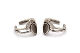 Silver Ring Settings, 3 Antique Silver Plated Brass Drop Ring With 1 Stone Setting - Pad Size 9x6mm V047 V077 H0614