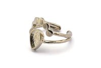 Silver Ring Settings, 3 Silver Tone Brass Drop Ring With 1 Stone Setting - Pad Size 9x6mm V047 V077 H1110