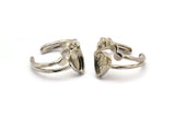 Silver Ring Settings, 3 Silver Tone Brass Drop Ring With 1 Stone Setting - Pad Size 9x6mm V047 V077 H1110