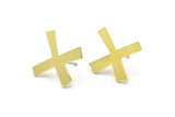 Earring Studs, 8 Raw Brass - Irregular X Shaped Stud Earrings - Brass Earrings - Earrings (21x17x0.80mm) A2631
